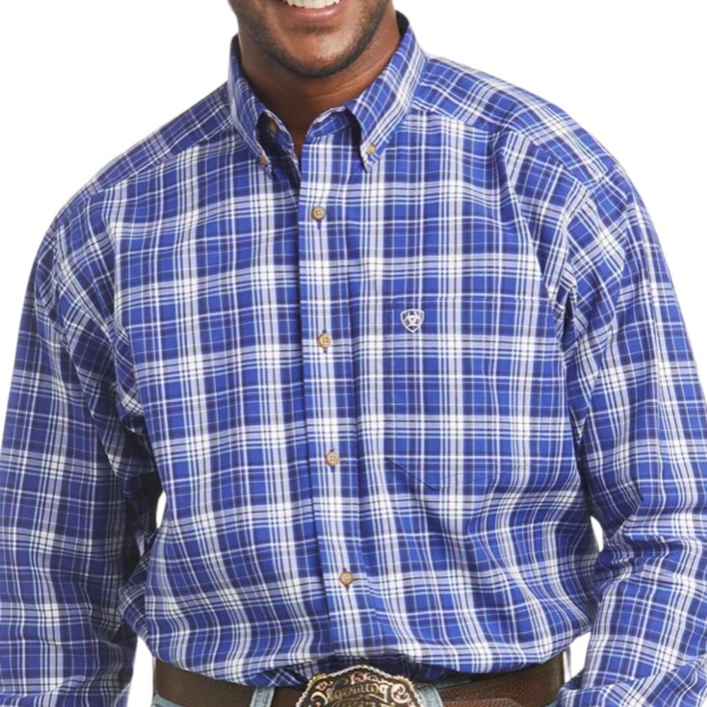 Ariat Long Sleeve Button Down Shirt Plaid Dark Lapis Pro Classic Fit Men's XXL